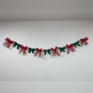 White, silver, green and red sparkly handmade Bow Garland - 5ft 3in